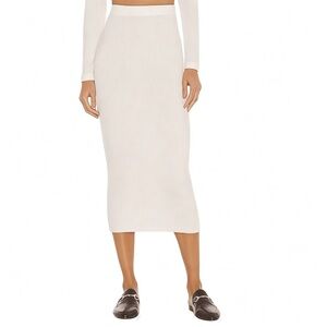 ENZA COSTA XS WINTER WHITE RIBBED MIDI PENCIL SKIRT MINIMALIST LUXURY STYLE